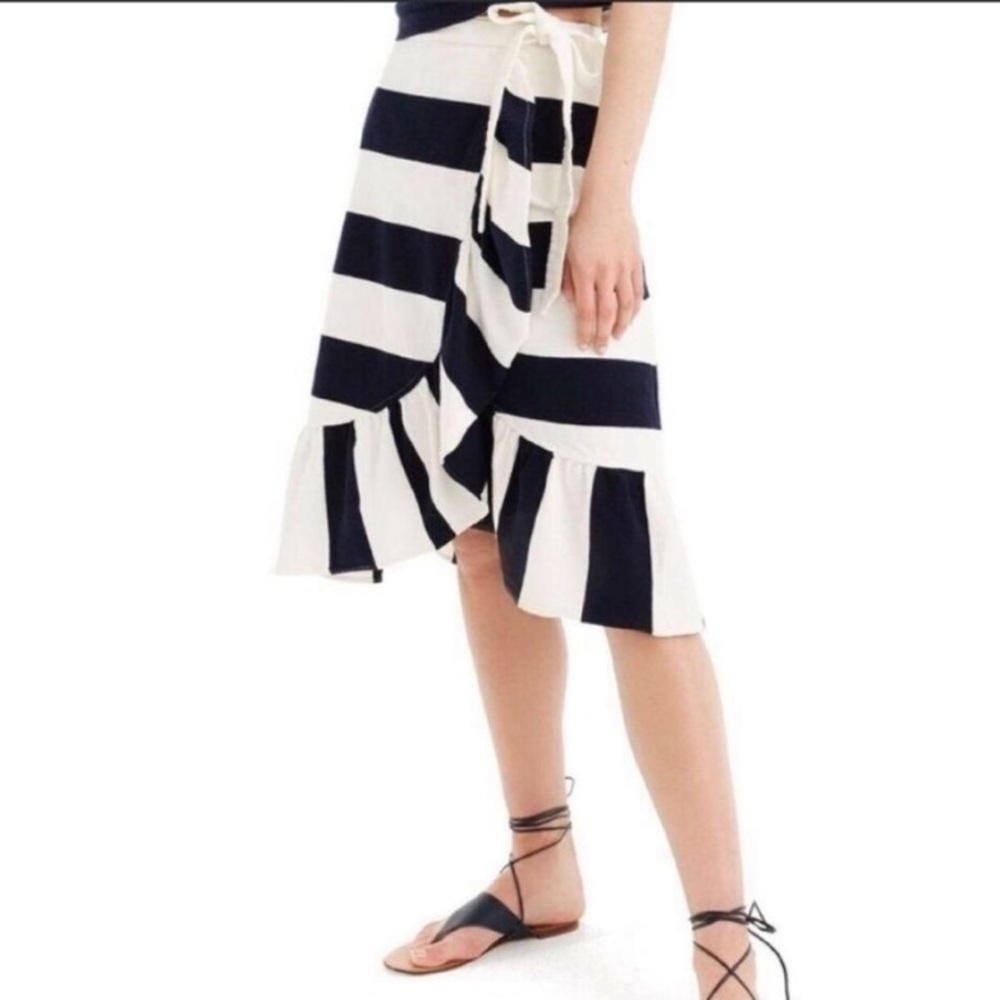NWT J.Crew  Rugby Knit Wrap Skirt Striped Ruffle size small